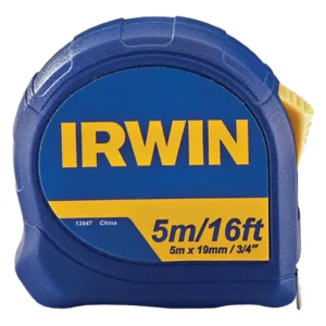 aracterísticas principais: Comprimento da fita: 5 metros Largura da fita: 19 mm Sistema de trava manual para maior segurança Corpo em ABS resistente com design ergonômico Gancho reforçado para melhor fixação na medição Escala de fácil leitura com marcações nítidas e precisas Trena IRWIN 5m: qualidade e precisão que acompanham o seu dia a dia profissional.
